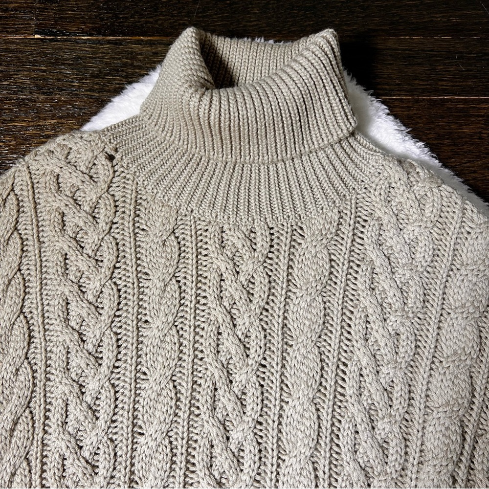 Ivan Grundahl Beige Merino Wool Cable Knit Turtleneck Sweater Dress Medium - Picture 9 of 14